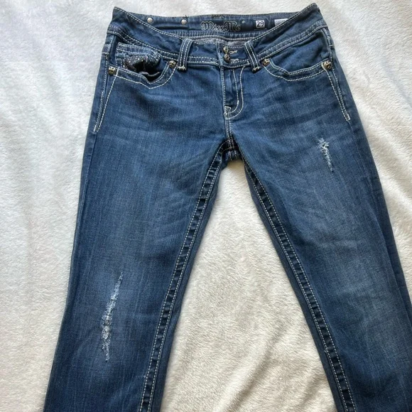 Y2K Miss Me Skinny Jeans - Distressed & Rhinestone Embellished - 29x32 - Picture 2 of 8